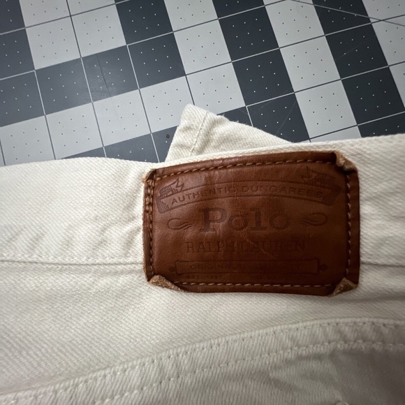 Polo Ralph Lauren Patch Vintage Distressed Astor Boyfriend Jeans 32 In Cream - Picture 7 of 9